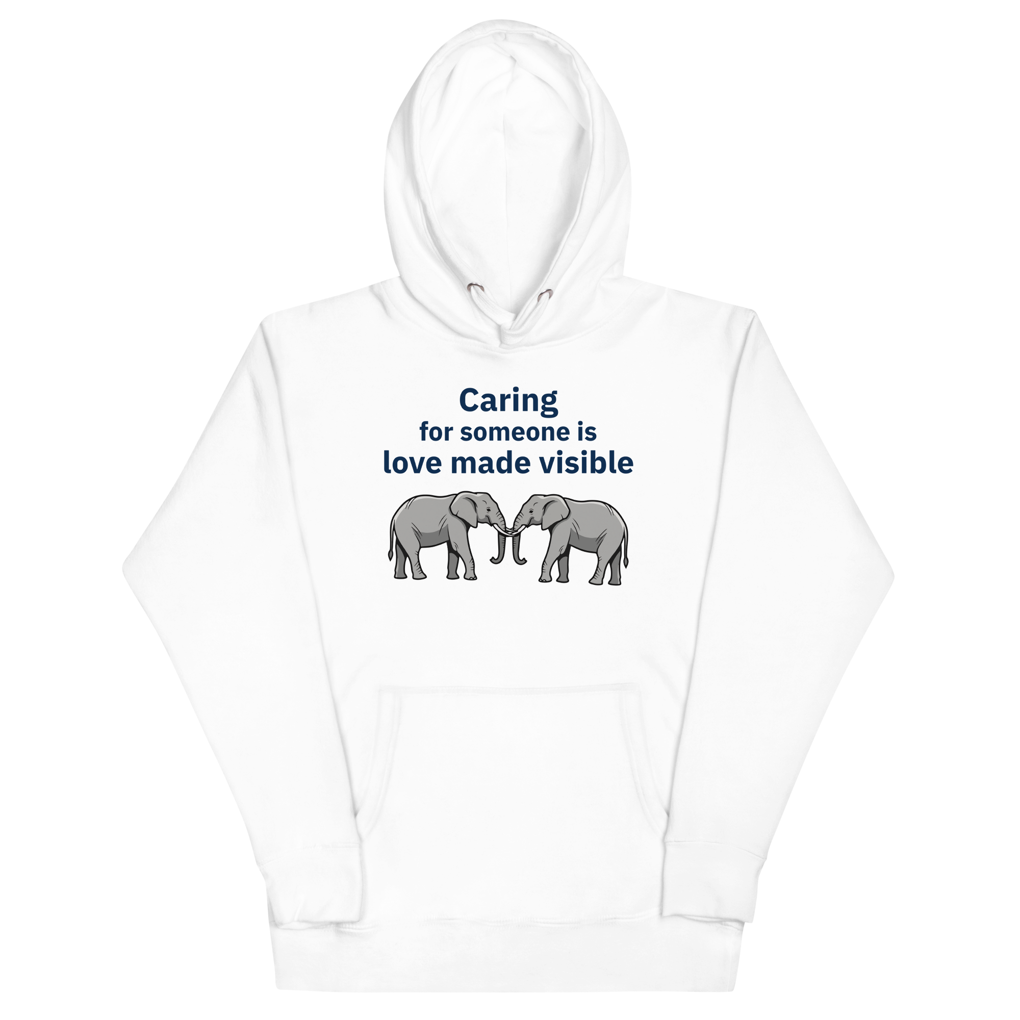 White appreciation hoodie with supportive caregiver message